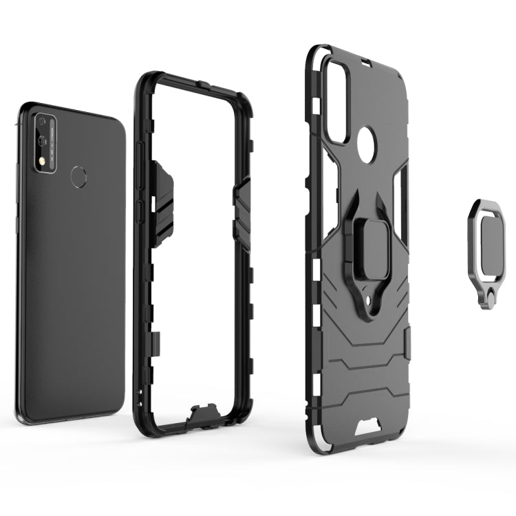 Para Huawei Honor 9X Lite Funda protectora PC + TPU a prueba de golpes con soporte para anillo magnético (Negro)