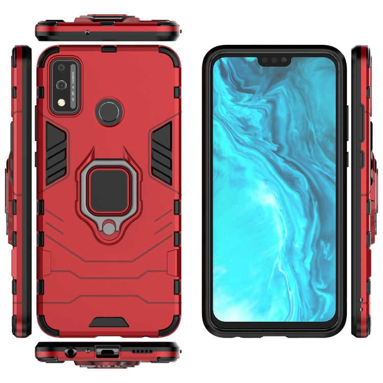 Para Huawei Honor 9X Lite PC a prueba de golpes + Estuche protector de TPU con soporte de anillo magnético (rojo)