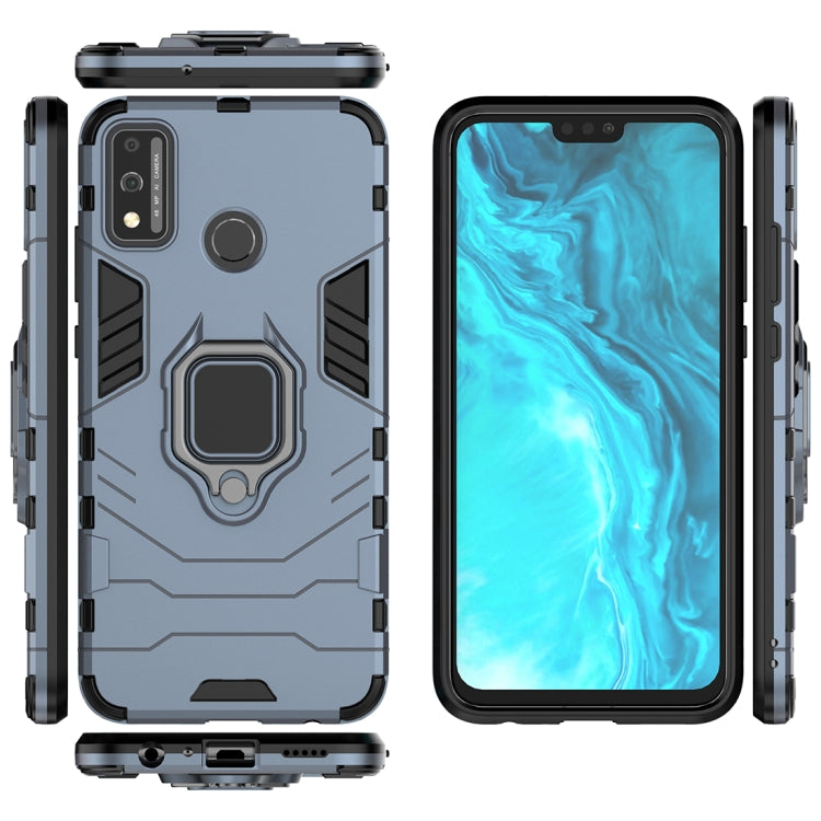 Para Huawei Honor 9X Lite Funda protectora PC + TPU a prueba de golpes con soporte para anillo magnético (azul marino)