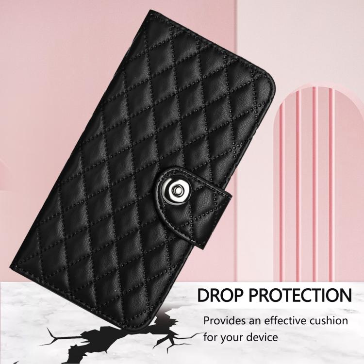 Funda de cuero con textura rómbica y cordón para Samsung Galaxy M56 5G (negra)