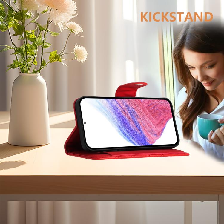 Funda de cuero con textura rómbica y cordón para Samsung Galaxy M56 5G (rosa y rojo)