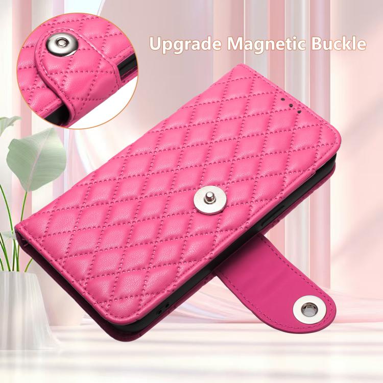 Funda de cuero con textura rómbica y cordón para Samsung Galaxy M56 5G (rosa y rojo)