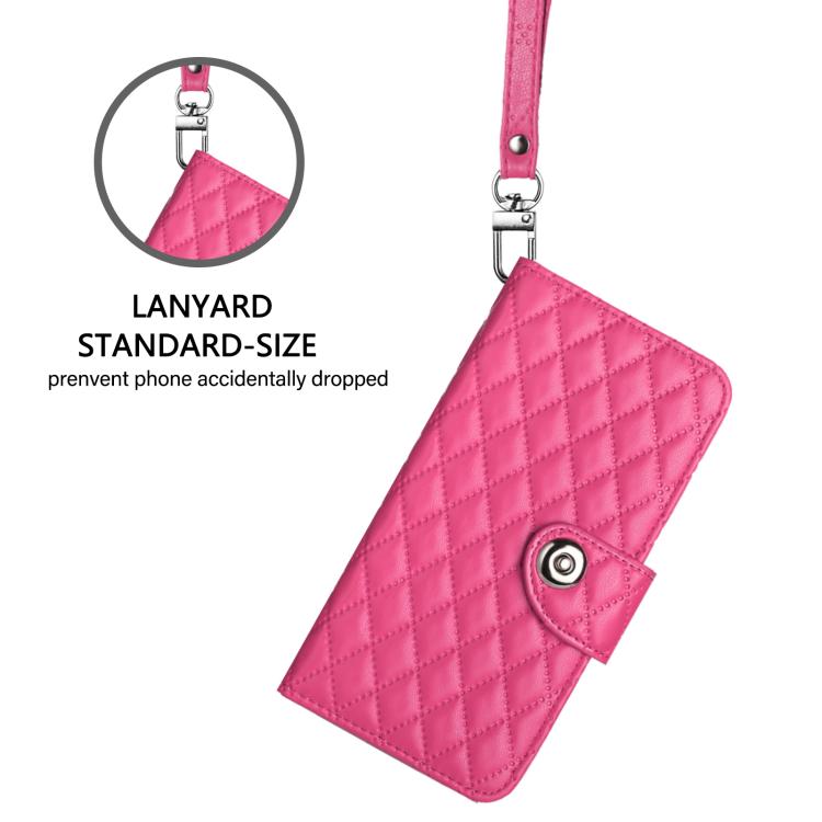 Funda de cuero con textura rómbica y cordón para Samsung Galaxy M56 5G (rosa y rojo)