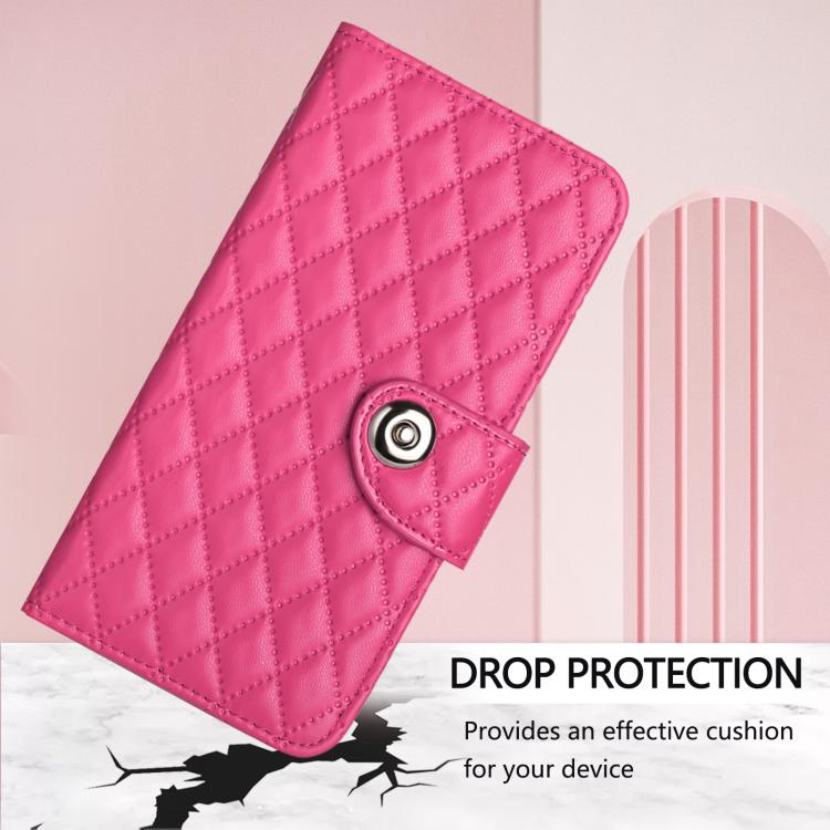 Funda de cuero con textura rómbica y cordón para Samsung Galaxy M56 5G (rosa y rojo)