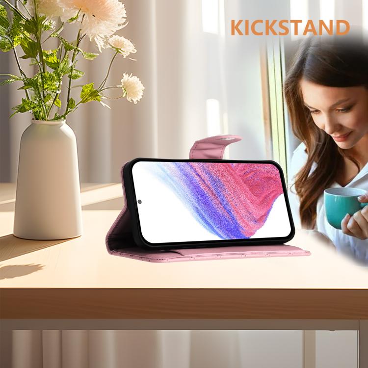 Funda de cuero con textura rómbica y cordón para Samsung Galaxy M56 5G (rosa)