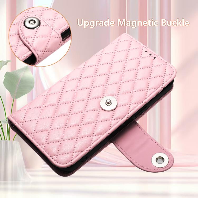 Funda de cuero con textura rómbica y cordón para Samsung Galaxy M56 5G (rosa)