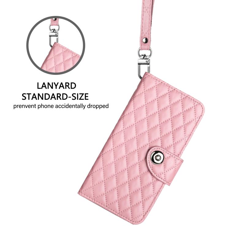 Funda de cuero con textura rómbica y cordón para Samsung Galaxy M56 5G (rosa)
