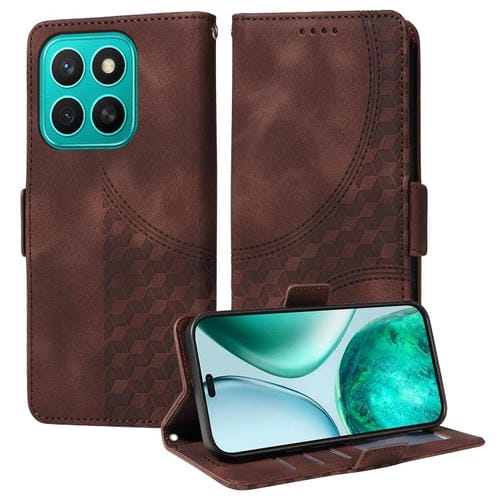 Funda de Cuero para Honor X8C 4G con Rombos y Estrellas en Relieve (Marrón)