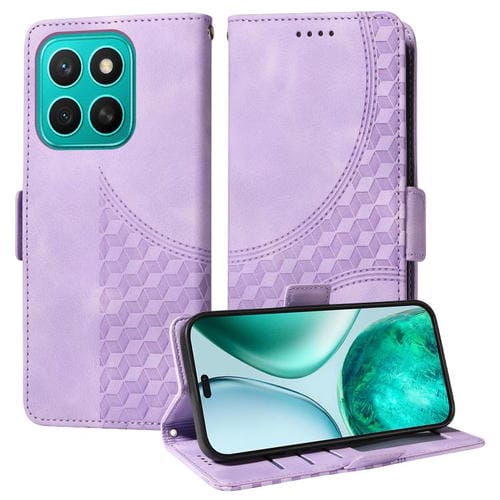Funda de Cuero para Honor X8C 4G con Rombos y Estrellas en Relieve (Morada)