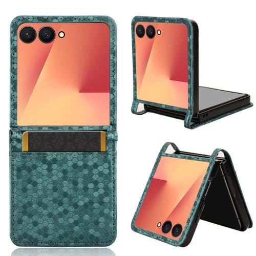 Funda de cuero con textura de panal de abeja para Samsung Galaxy Z Flip7 5G (verde)