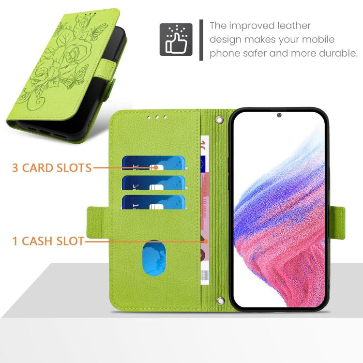 Funda de Cuero Antirrobo RFID con Relieve Rosa para OnePlus 13R/Ace 5 Pro 5G (Verde)