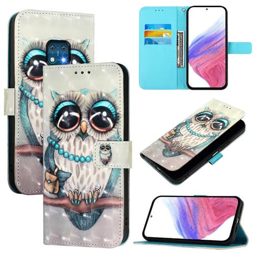 Funda de Cuero con Tapa Horizontal y Pintura 3D para Nokia Xr20 (Búho Gris)