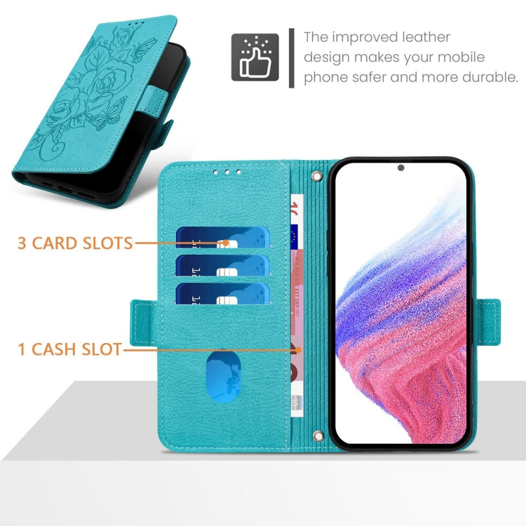 Funda de Cuero Antirrobo RFID con Relieve para Teléfono Itel A80 4G (Azul Claro)