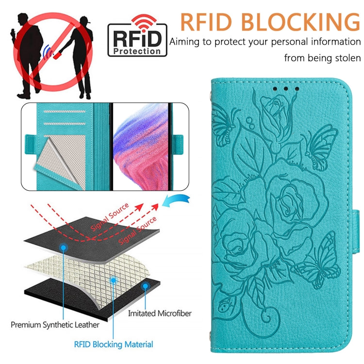 Funda de Cuero Antirrobo RFID con Relieve para Teléfono Itel A80 4G (Azul Claro)
