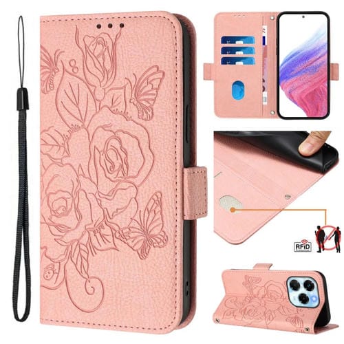 Funda de Cuero Antirrobo RFID con Relieve para Infinix Note 40X 5G (Rosa)