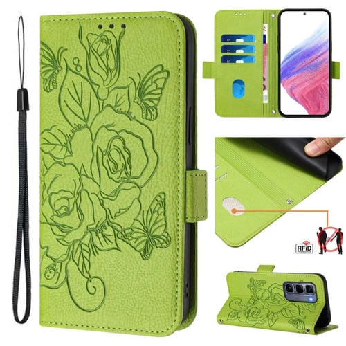 Funda de Cuero Antirrobo RFID con Relieve para Infinix Hot 50 Pro+ 4G (Verde)