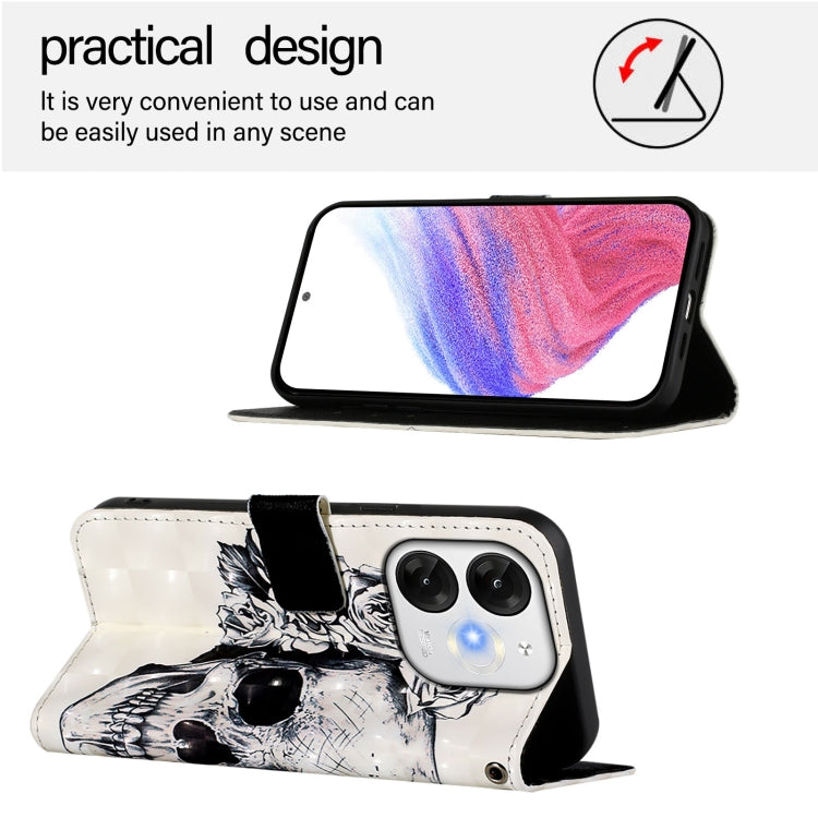 Funda de Cuero con Tapa Horizontal y Pintura 3D para Teléfono Itel A80 4G (Calavera)