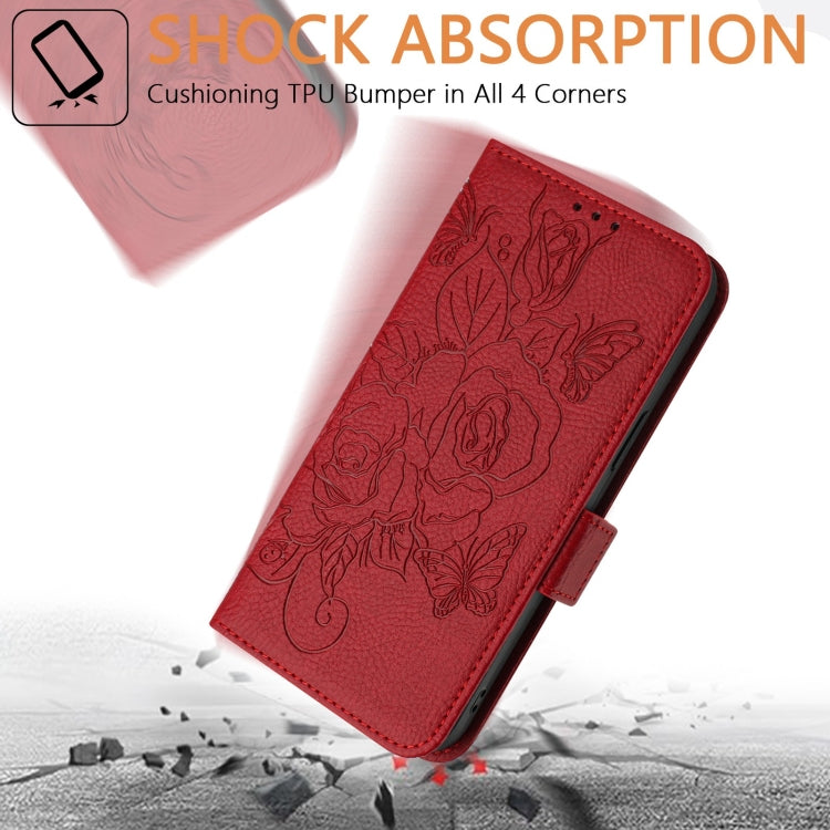 Funda de Cuero Antirrobo RFID con Relieve para Tecno Spark 20 Pro 5G (Rojo)