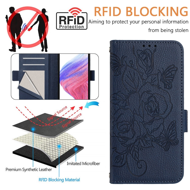 Funda de Cuero Antirrobo con RFID para Tecno Spark 20 Pro 5G con Relieve (Azul Oscuro)