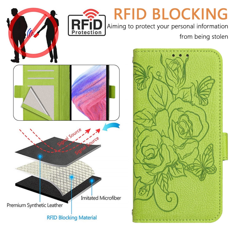 Funda de Cuero Antirrobo RFID con Relieve para Tecno Spark 30C (Verde)