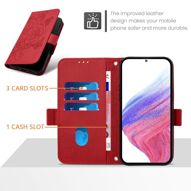Funda de Cuero Antirrobo RFID con Relieve para Tecno Spark 30 5G (Rojo)