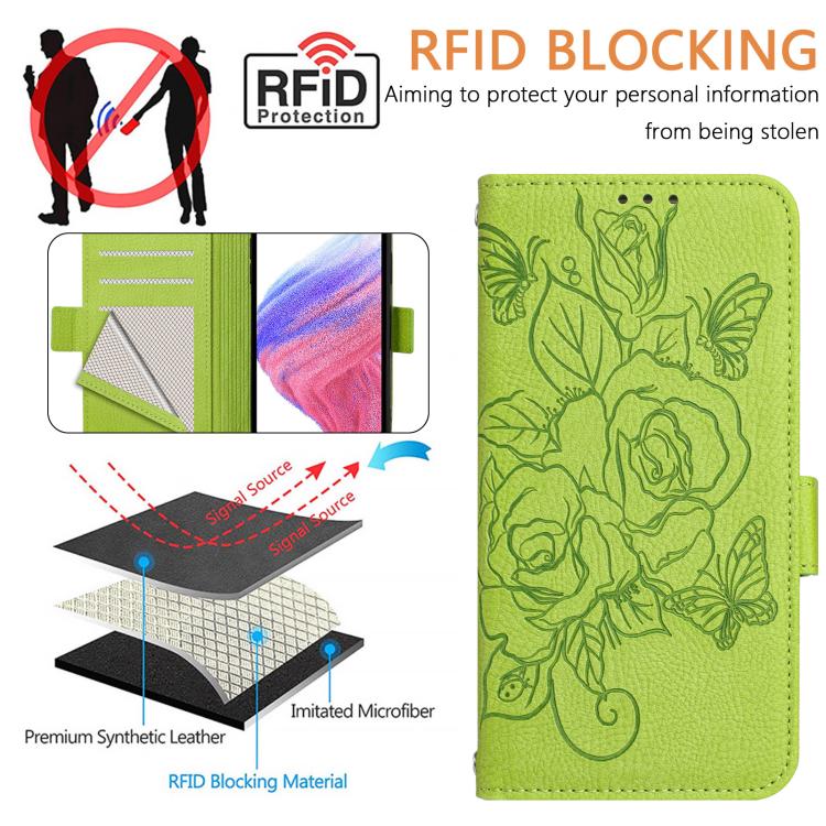 Funda de cuero antirrobo RFID con relieve rosa para Tecno Pop 10 / Infinix Smart 10 4G (verde)