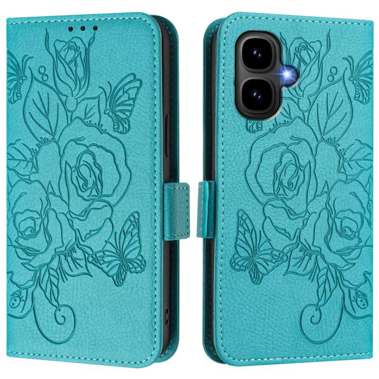 Funda de cuero antirrobo RFID con relieve rosa para Tecno Pop 10 / Infinix Smart 10 4G (azul claro)