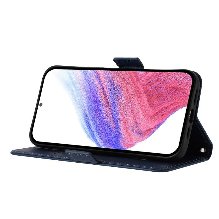 Funda de cuero antirrobo RFID con relieve rosa para Tecno Pop 10 / Infinix Smart 10 4G (azul oscuro)