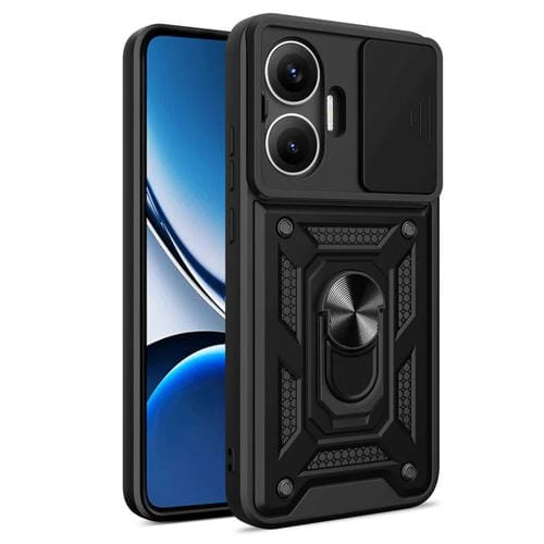 Funda híbrida de TPU y PC con diseño de cámara deslizante para Xiaomi Poco F7 (negro)