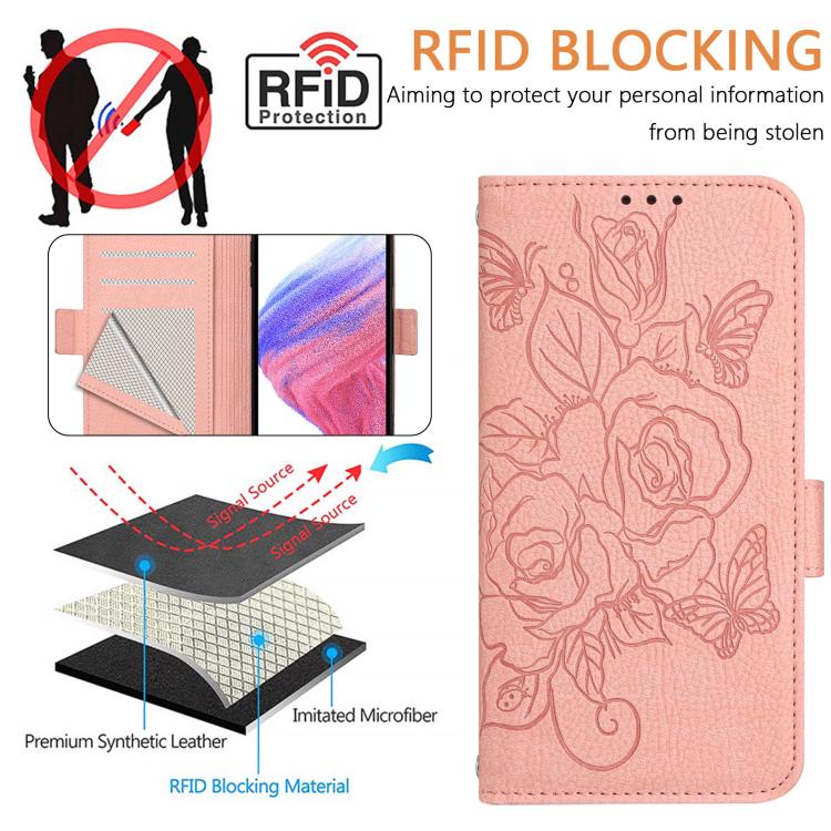 Funda de Cuero Antirrobo con RFID y Diseño en Relieve para Huawei Nova 13 Pro (Rosa)
