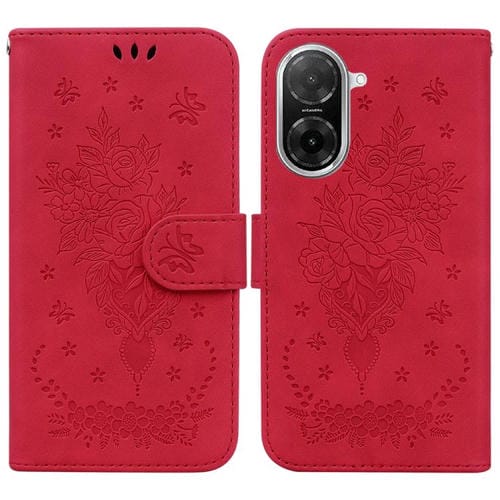 Funda de cuero con relieve de mariposa y rosa para Redmi A5 4G (171,7 mm) (rojo)