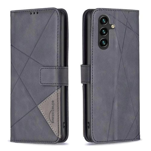 Funda de cuero con textura romboidal y hebilla magnética para Samsung Galaxy M36 5G (negra)