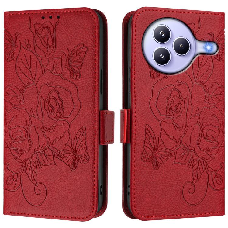 Funda de cuero antirrobo RFID con relieve rosa para Xiaomi Civi 5 Pro 5G (roja)