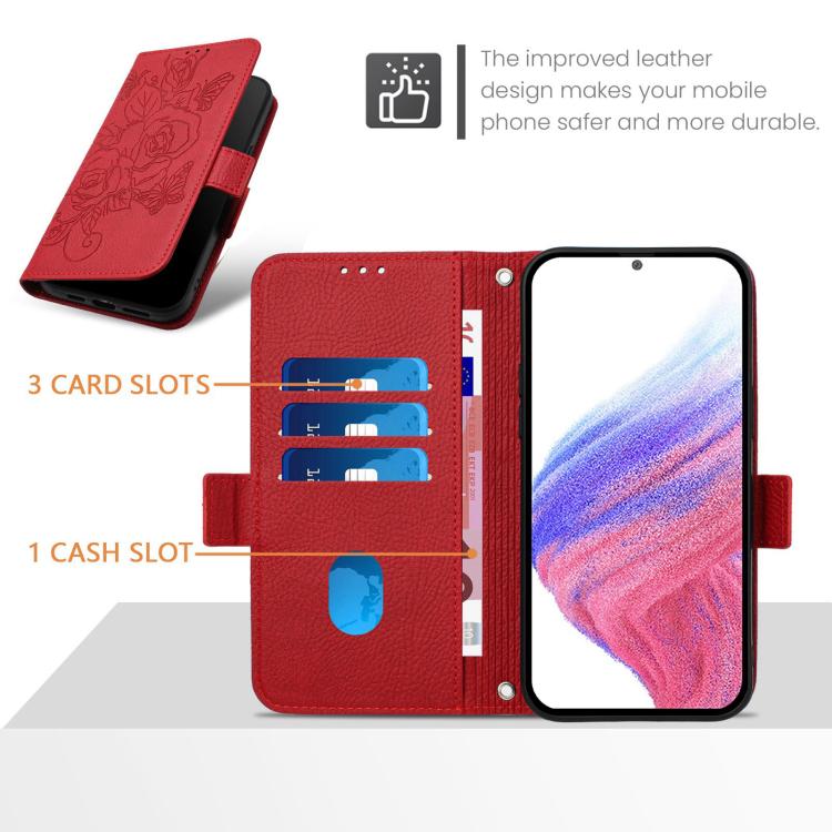 Funda de cuero antirrobo RFID con relieve rosa para Xiaomi Civi 5 Pro 5G (roja)