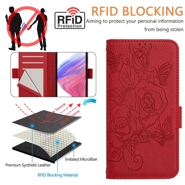 Funda de cuero antirrobo RFID con relieve rosa para Xiaomi Civi 5 Pro 5G (roja)