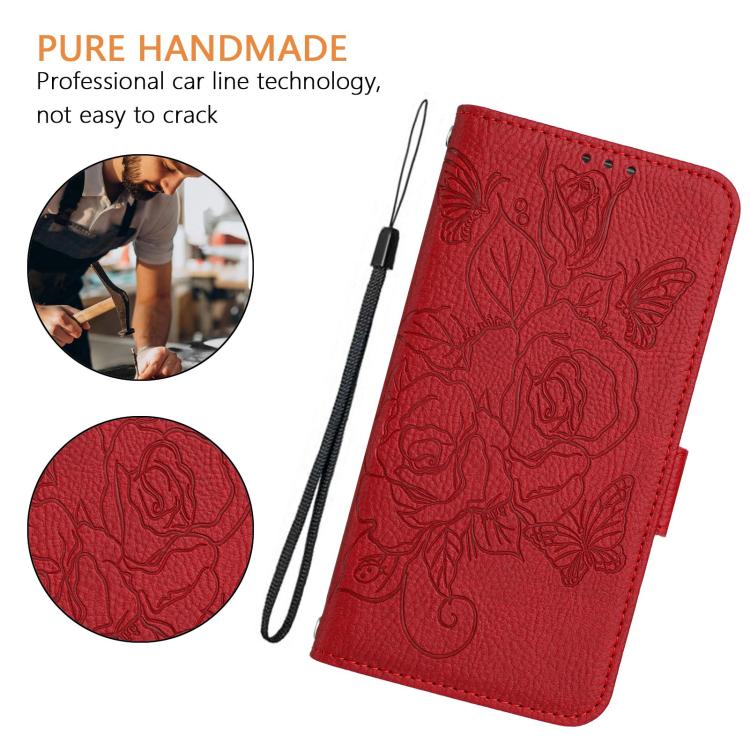 Funda de cuero antirrobo RFID con relieve rosa para Xiaomi Civi 5 Pro 5G (roja)