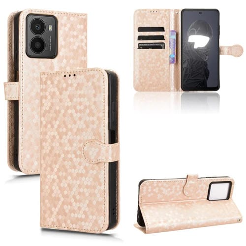 Funda de Cuero para Teléfono HMD Fusion 5G con Textura de Puntos en Panal (Dorada)