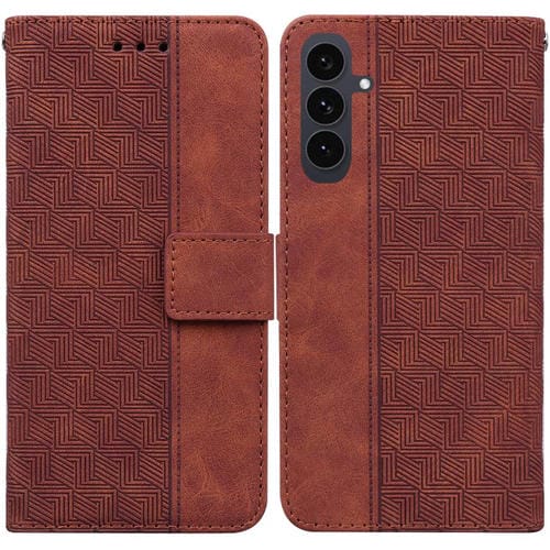 Funda de cuero con relieve geométrico para Samsung Galaxy S25 FE 5G (marrón)