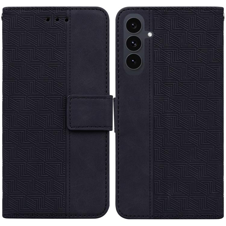 Funda de cuero con relieve geométrico para Samsung Galaxy S25 FE 5G (negra)