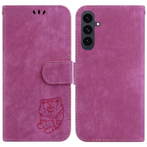 Funda de piel con relieve de tigre para Samsung Galaxy S25 FE 5G (rosa)