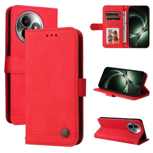 Funda de cuero con botones metálicos y diseño de árbol de la vida para Redmi K80 Ultra (rojo)