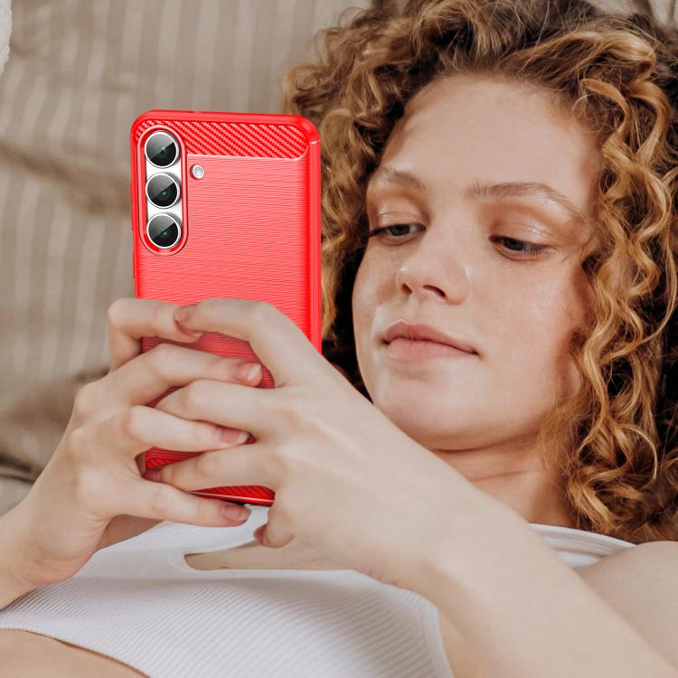 Funda de TPU con textura cepillada de fibra de carbono para Samsung Galaxy S25 FE 5G (roja)