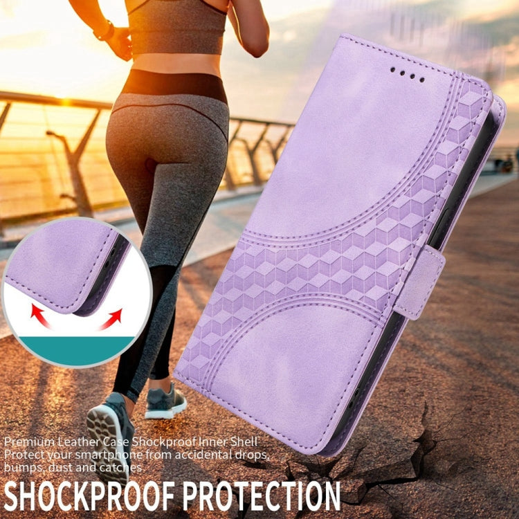 Funda de Cuero con Rombos en Relieve y Estrellas para OnePlus 13 (Morado)