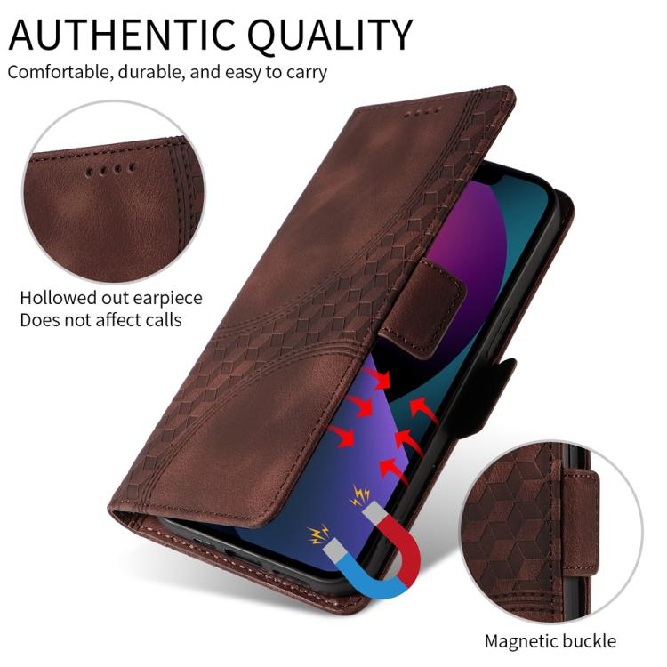 Funda de Cuero con Rombos y Estrellas para OnePlus 13R Ace 5 Ace 5 Pro (Marrón)