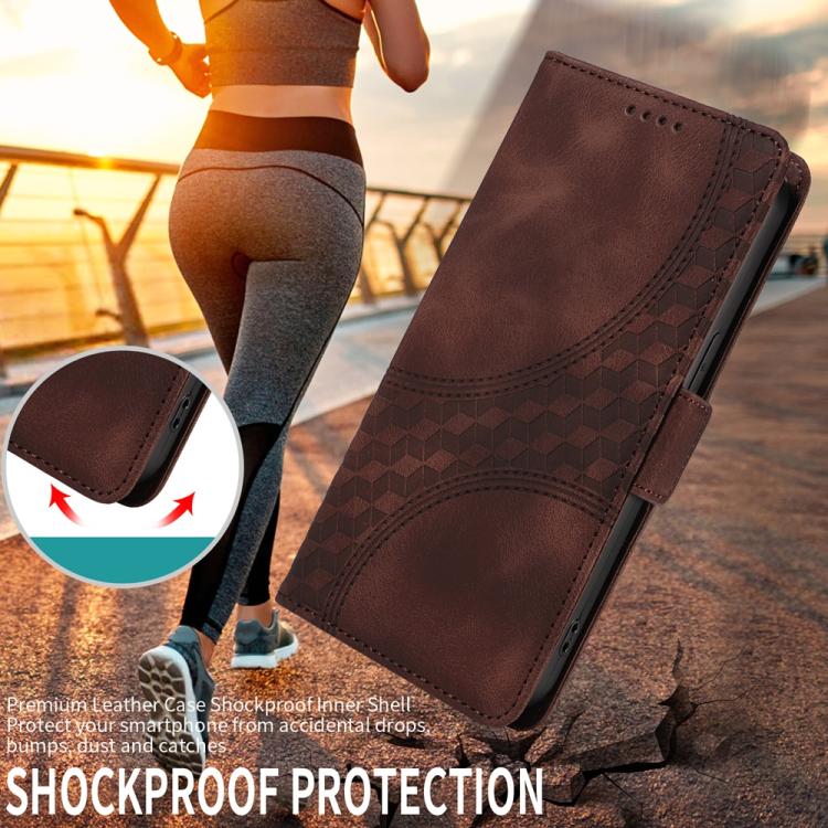 Funda de Cuero con Rombos y Estrellas para OnePlus 13R Ace 5 Ace 5 Pro (Marrón)