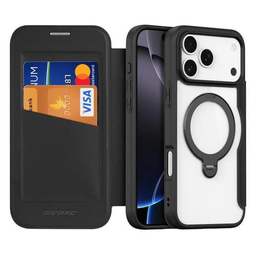 Funda de cuero con soporte para anillo MagSafe para iPhone 17 Pro Max DUX DUCIS Skin X Pro Series (negro)
