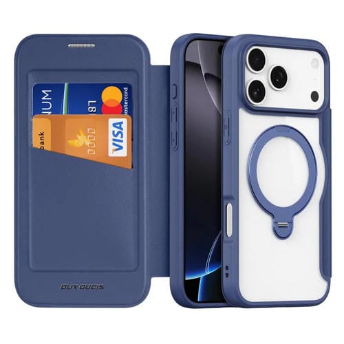 Funda de cuero con soporte para anillo MagSafe para iPhone 17 Pro DUX DUCIS Skin X Pro Series (azul)