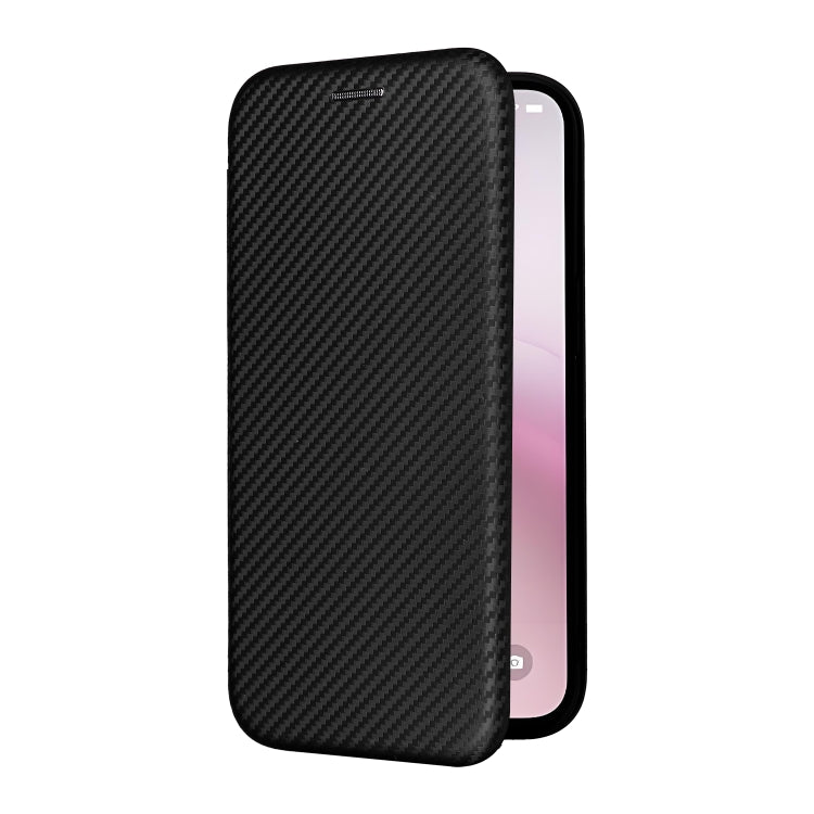 Funda de Cuero con Tapa y Textura de Fibra de Carbono para iPhone 16E (Negra)