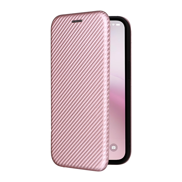 Funda de Cuero con Tapa y Textura de Fibra de Carbono para iPhone 16E (Rosa)