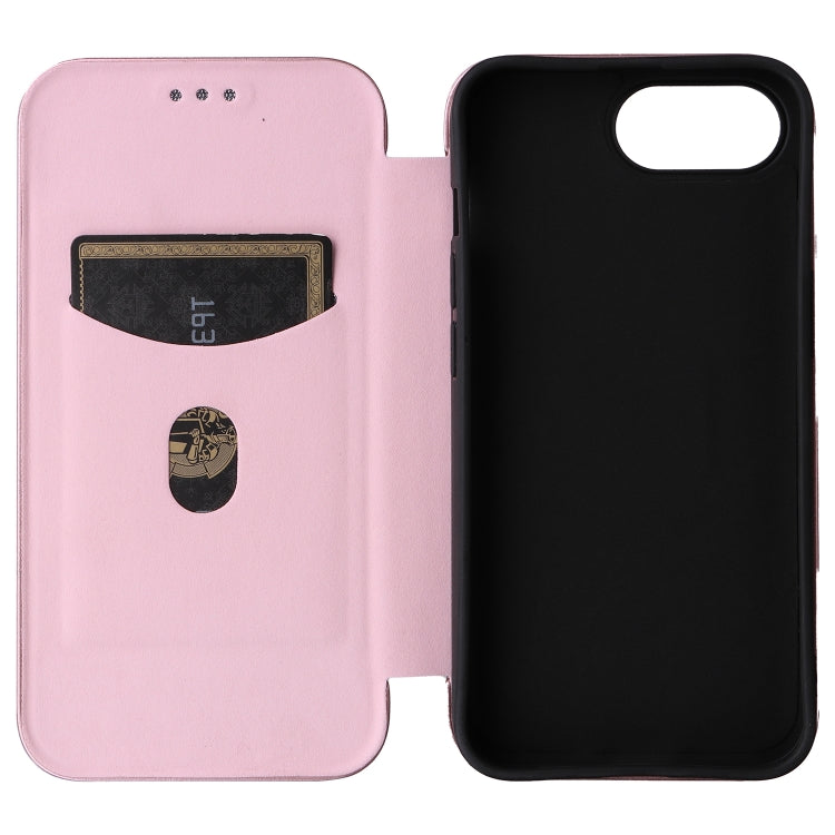 Funda de Cuero con Tapa y Textura de Fibra de Carbono para iPhone 16E (Rosa)